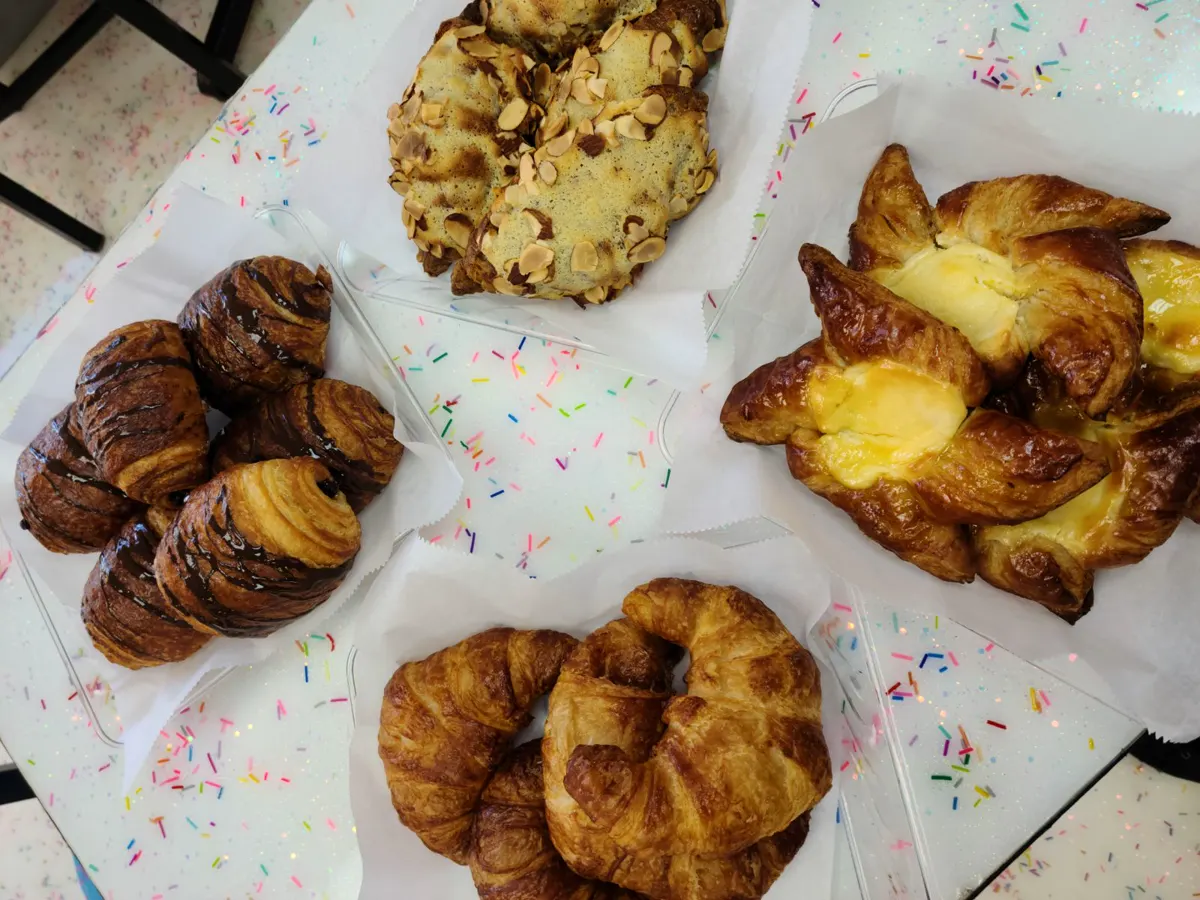 Chocolate croissants, butter croissants, cheese danish and almond pastries